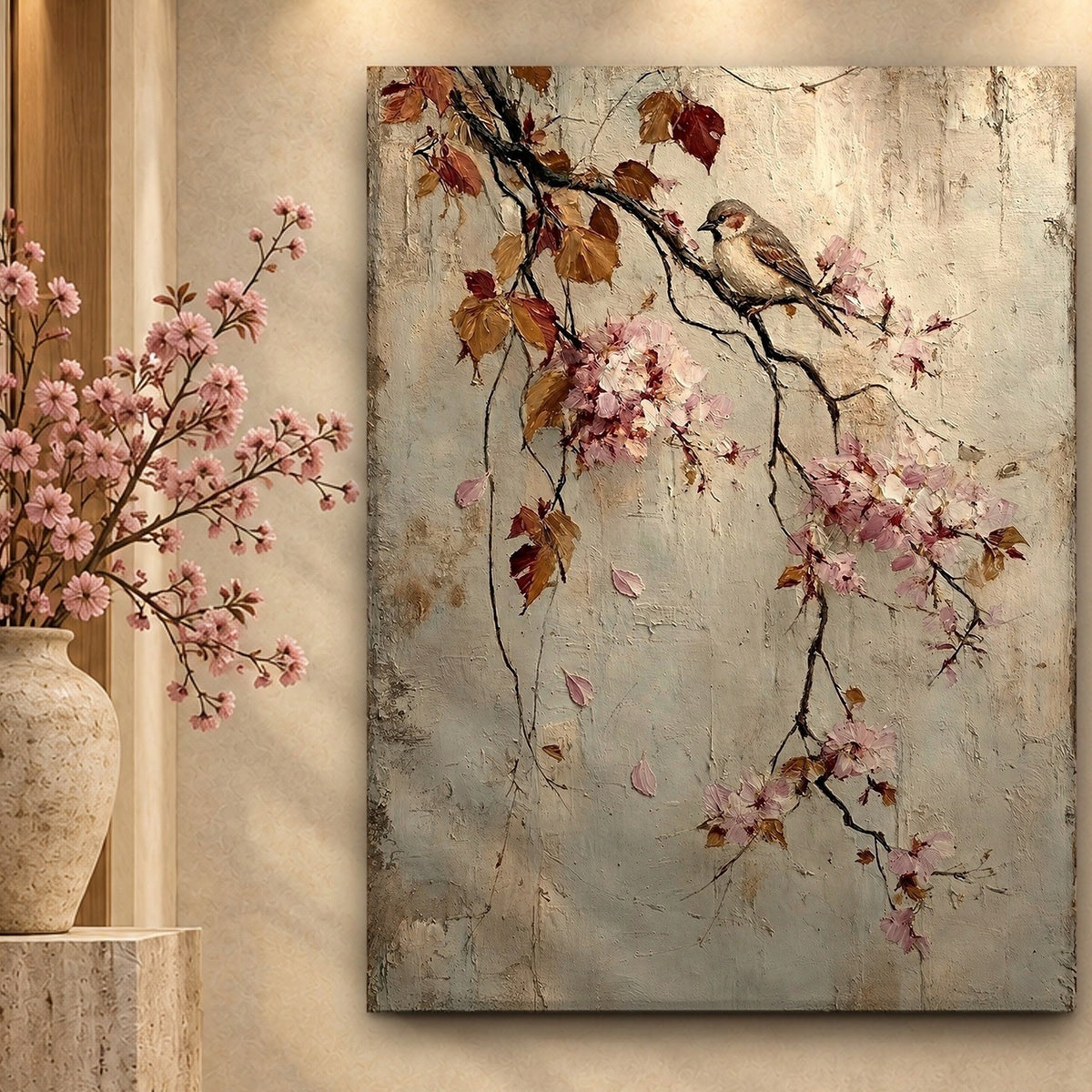 Songbird Resting on Spring Blossoms