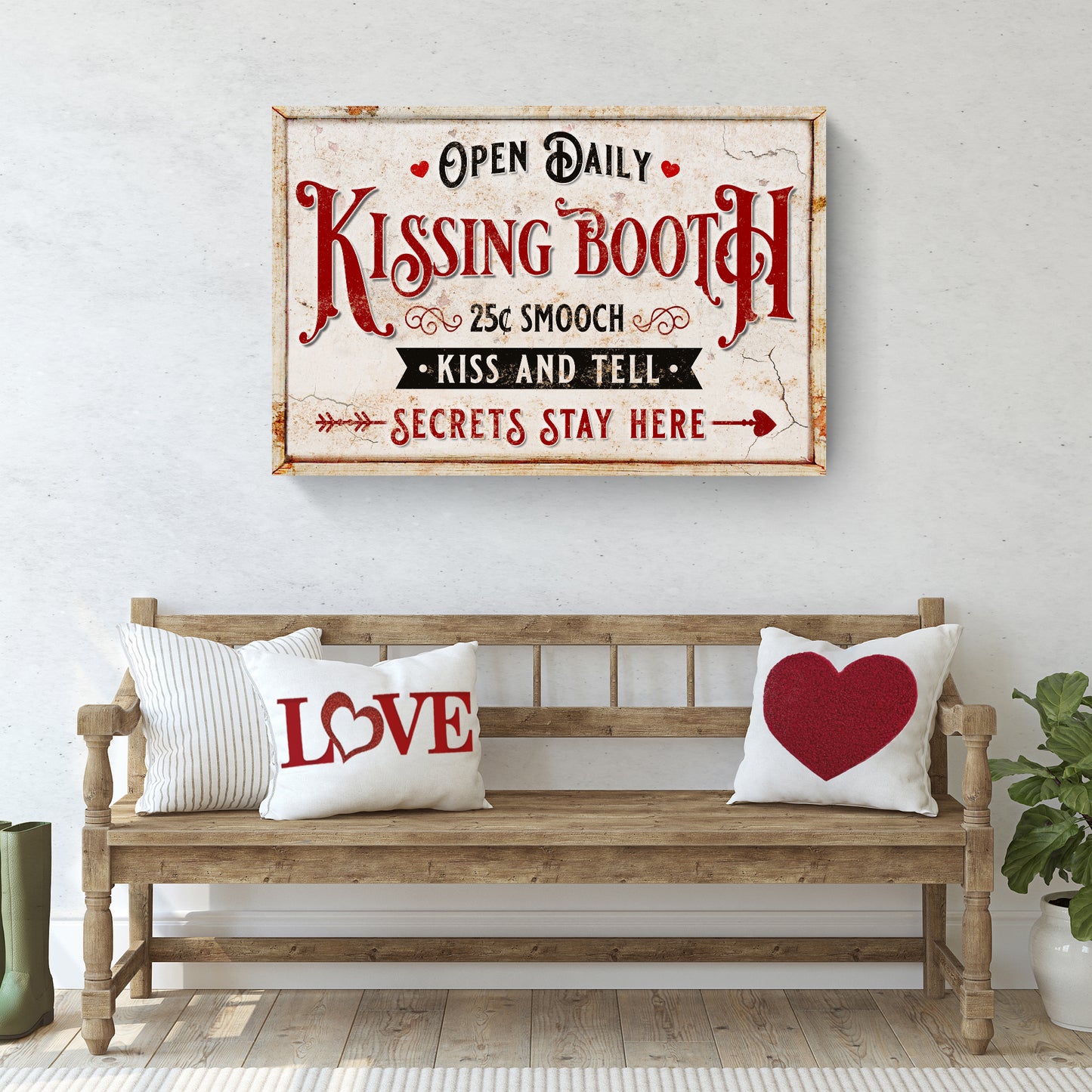 Vintage Rustic Kissing Booth Sign III Style 2 - Image by Tailored Canvases