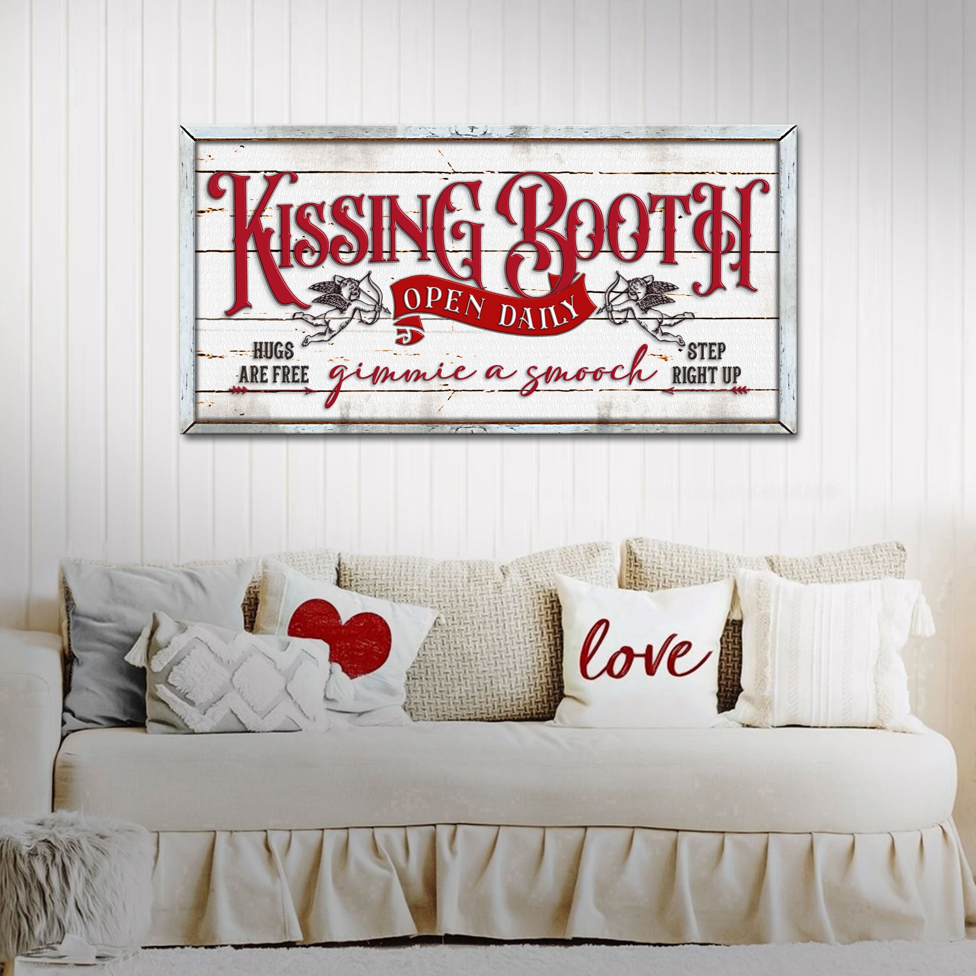 Vintage kissing booth canvas sign, Valentines day kissing booth sign ...