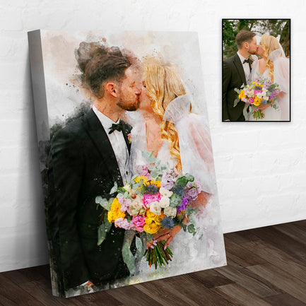 Custom Wedding Watercolor Portrait  - Image by Tailored Canvases