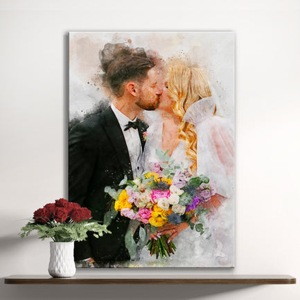 Custom Wedding Watercolor Portrait  - Image by Tailored Canvases