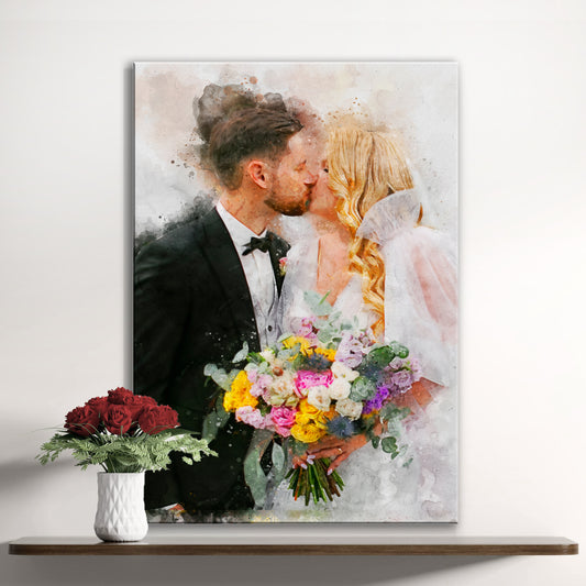Custom Wedding Watercolor Portrait - Image by Tailored Canvases