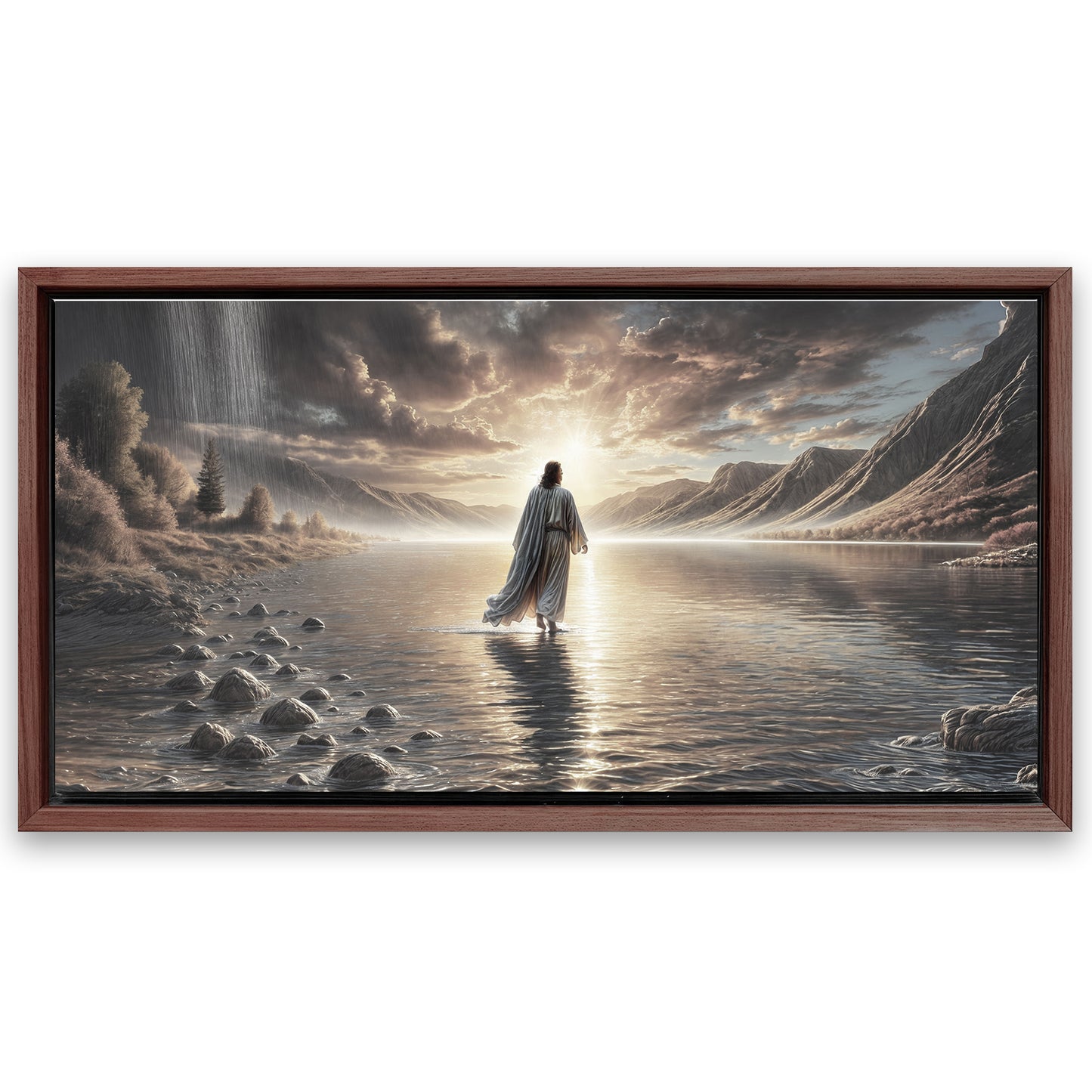 Save 33% When You Add A Frame To Your 48x24 Walking on Water - Faith Wall Art II Canvas Now