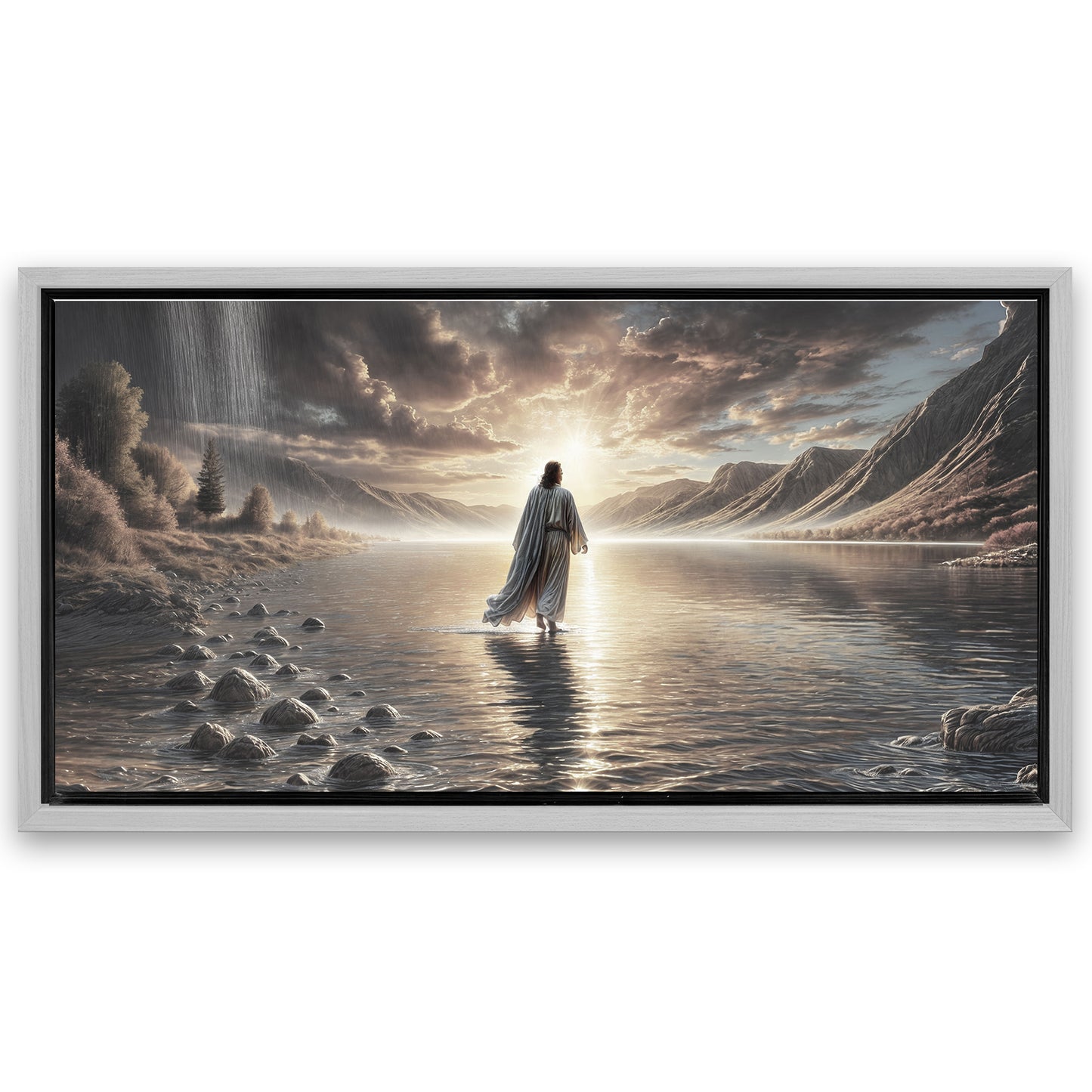 Save 33% When You Add A Frame To Your 48x24 Walking on Water - Faith Wall Art II Canvas Now