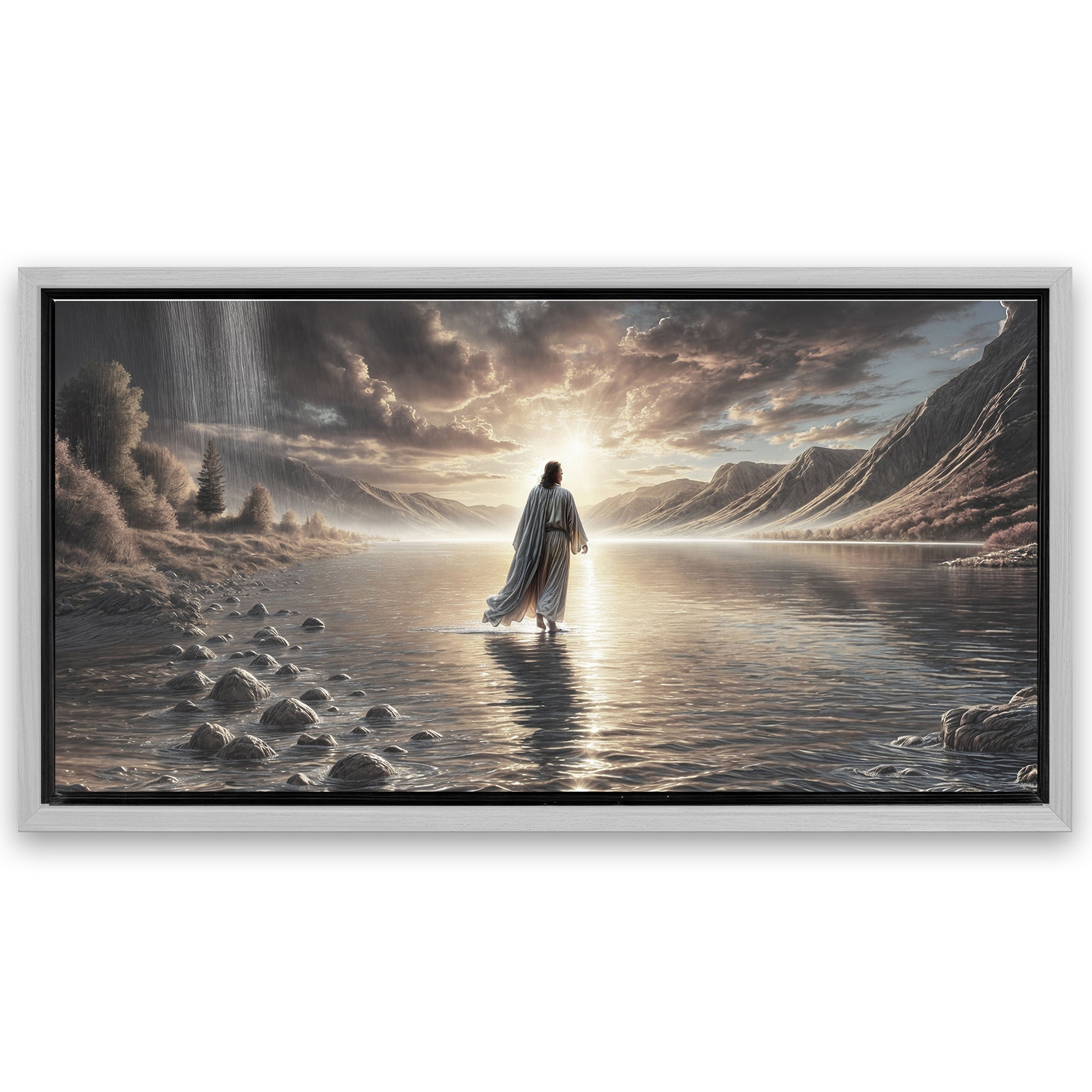 Save 33% When You Add A Frame To Your 48x24 Walking on Water - Faith Wall Art II Canvas Now