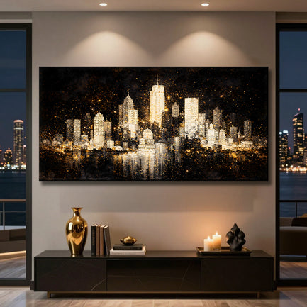 White City In The Dark - Noir Skyline with Gold Lights