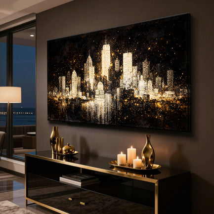 White City In The Dark - Noir Skyline with Gold Lights