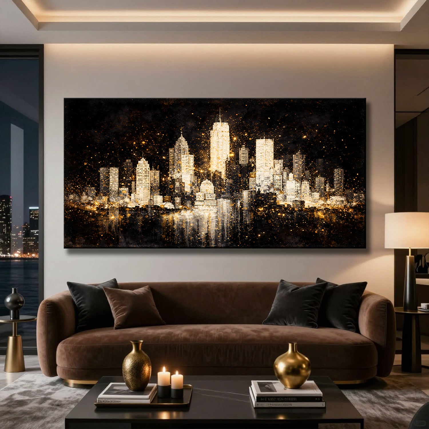 White City In The Dark - Noir Skyline with Gold Lights