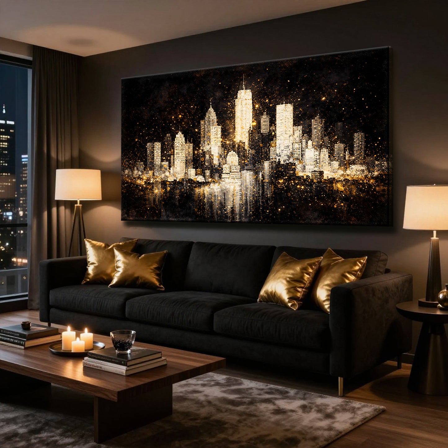 White City In The Dark - Noir Skyline with Gold Lights
