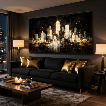 White City In The Dark - Noir Skyline with Gold Lights