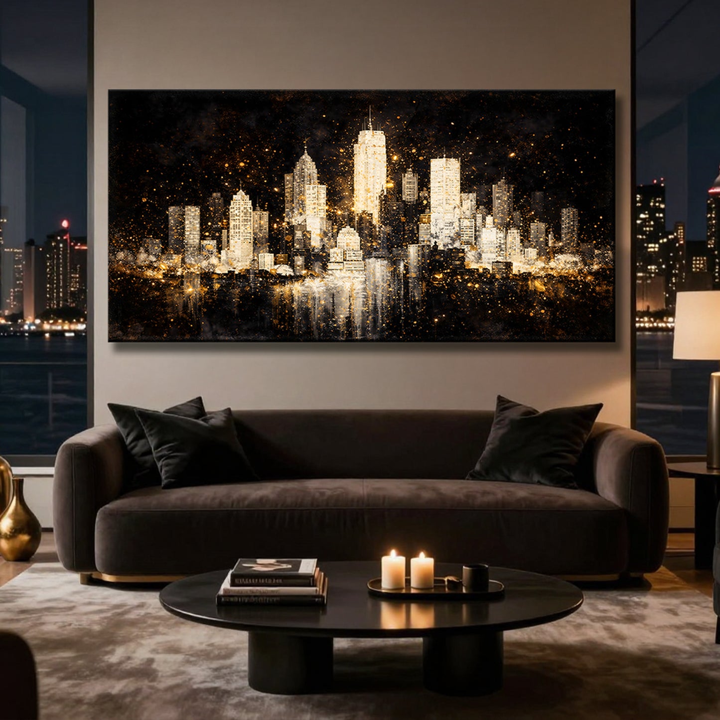 White City In The Dark - Noir Skyline with Gold Lights
