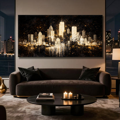 White City In The Dark - Noir Skyline with Gold Lights
