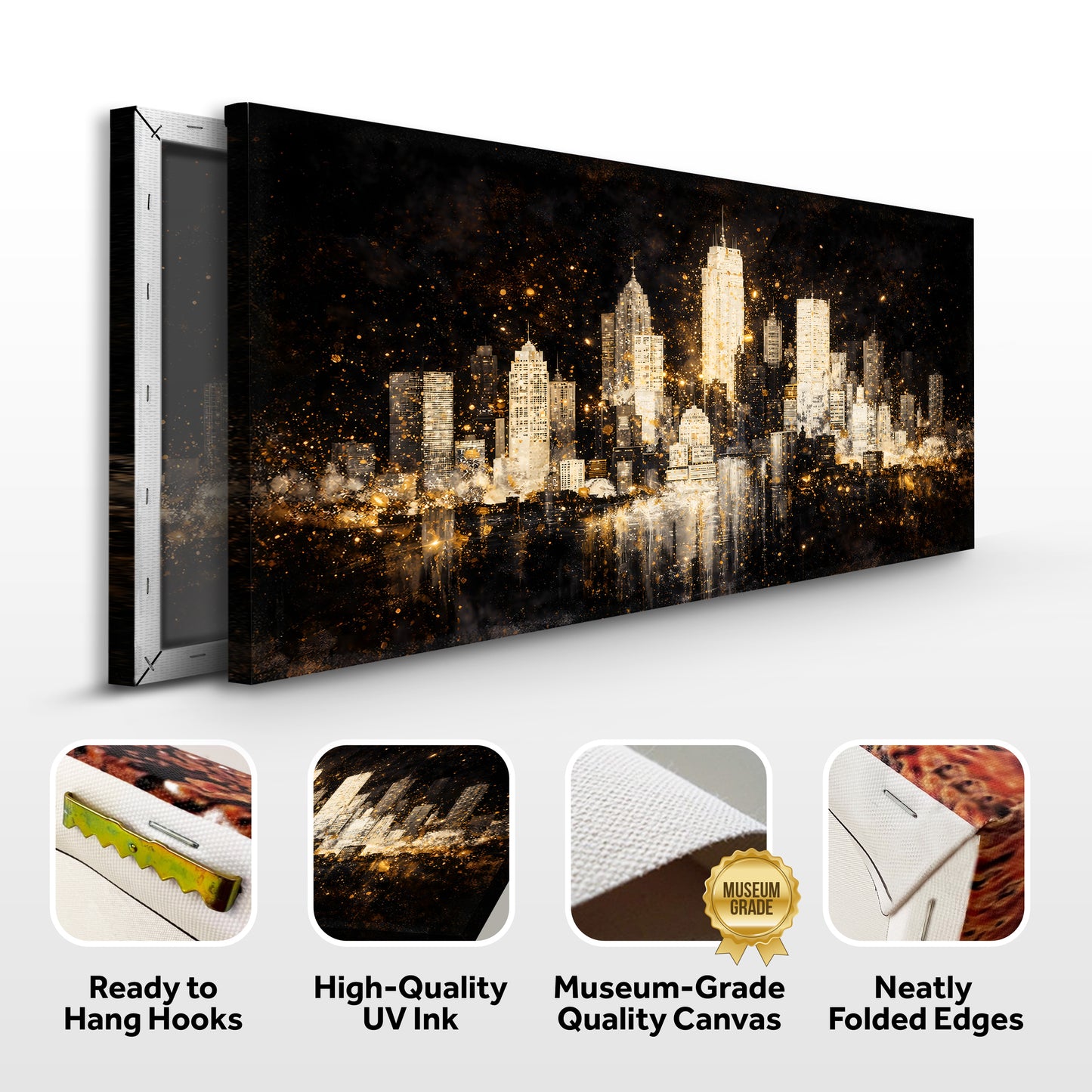 White City In The Dark - Noir Skyline with Gold Lights