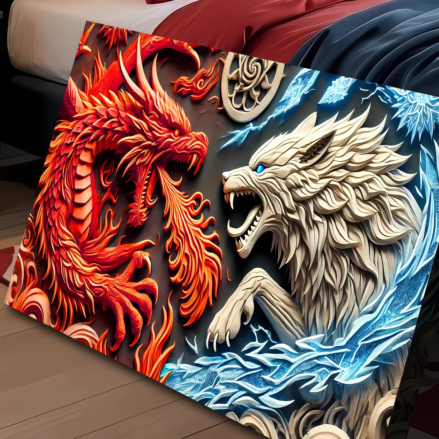 3D Dragon and Wolf Wall Art V