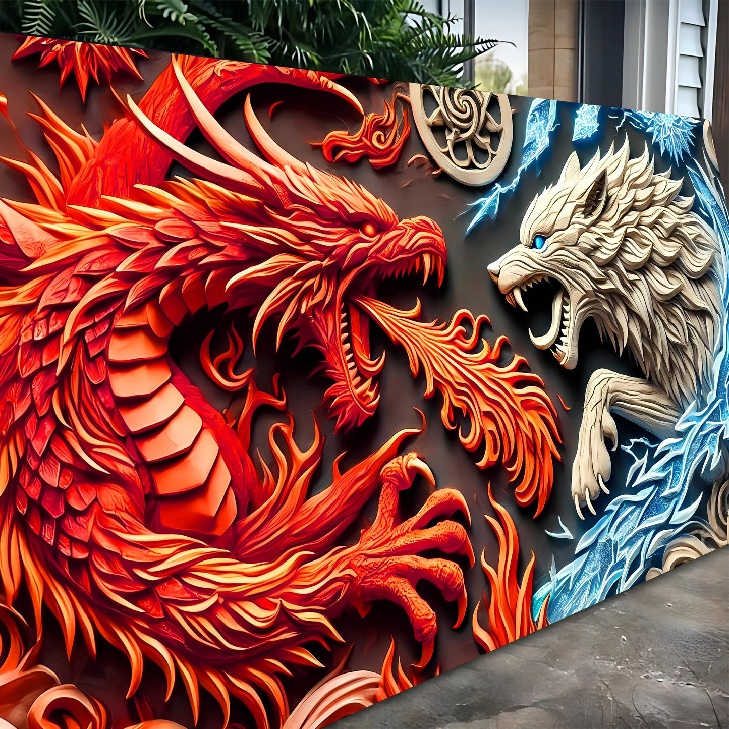 3D Dragon and Wolf Wall Art V