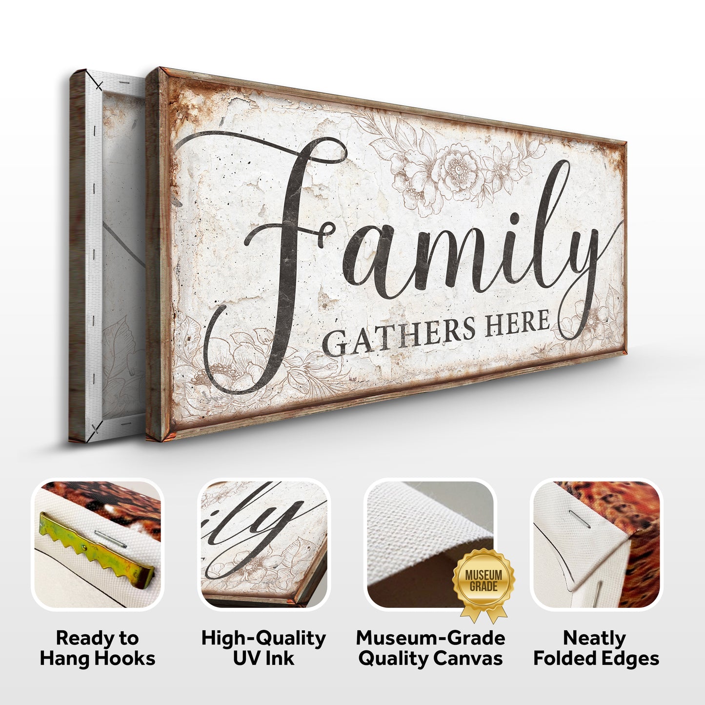 Family Gathers Here Sign Specs - Image by Tailored Canvases