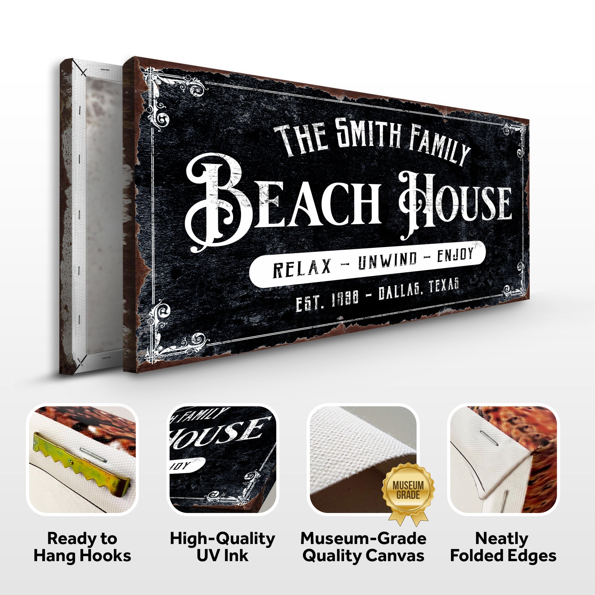 Beach House Personalized Sign III Specs - Image by Tailored Canvases