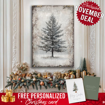 Vintage Christmas Tree Wall Art with Free Personalized Christmas Card