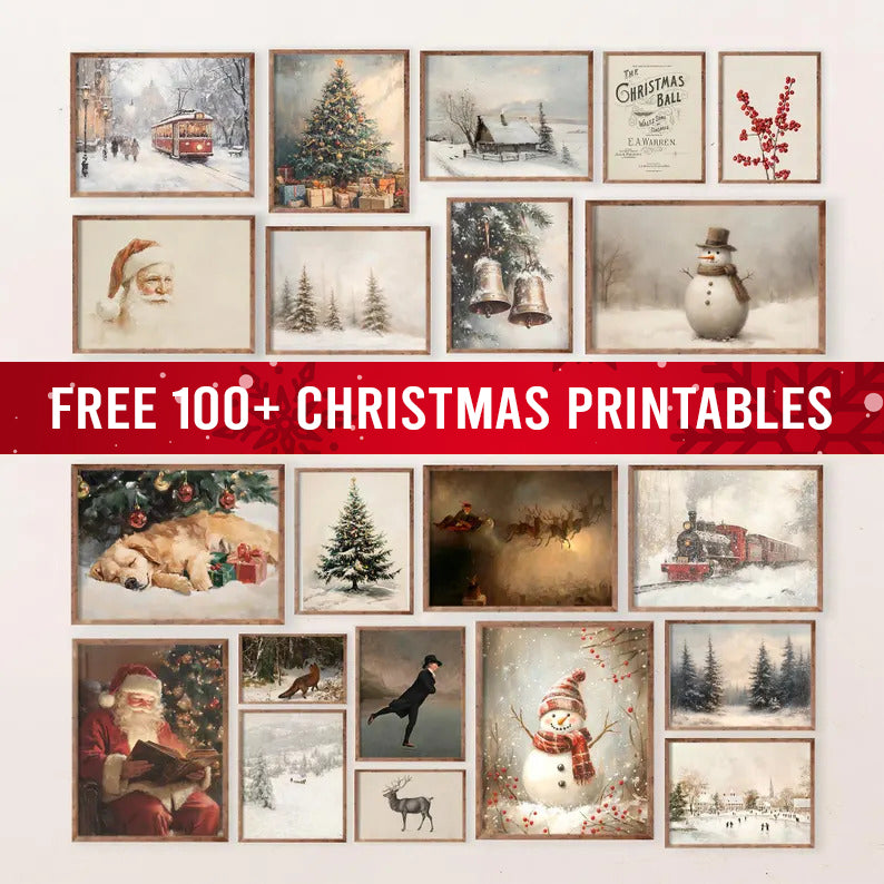 Vintage Christmas Tree Wall Art with Free 100+ Christmas Print