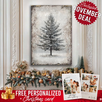 Vintage Christmas Tree Wall Art with Free Personalized Christmas Card