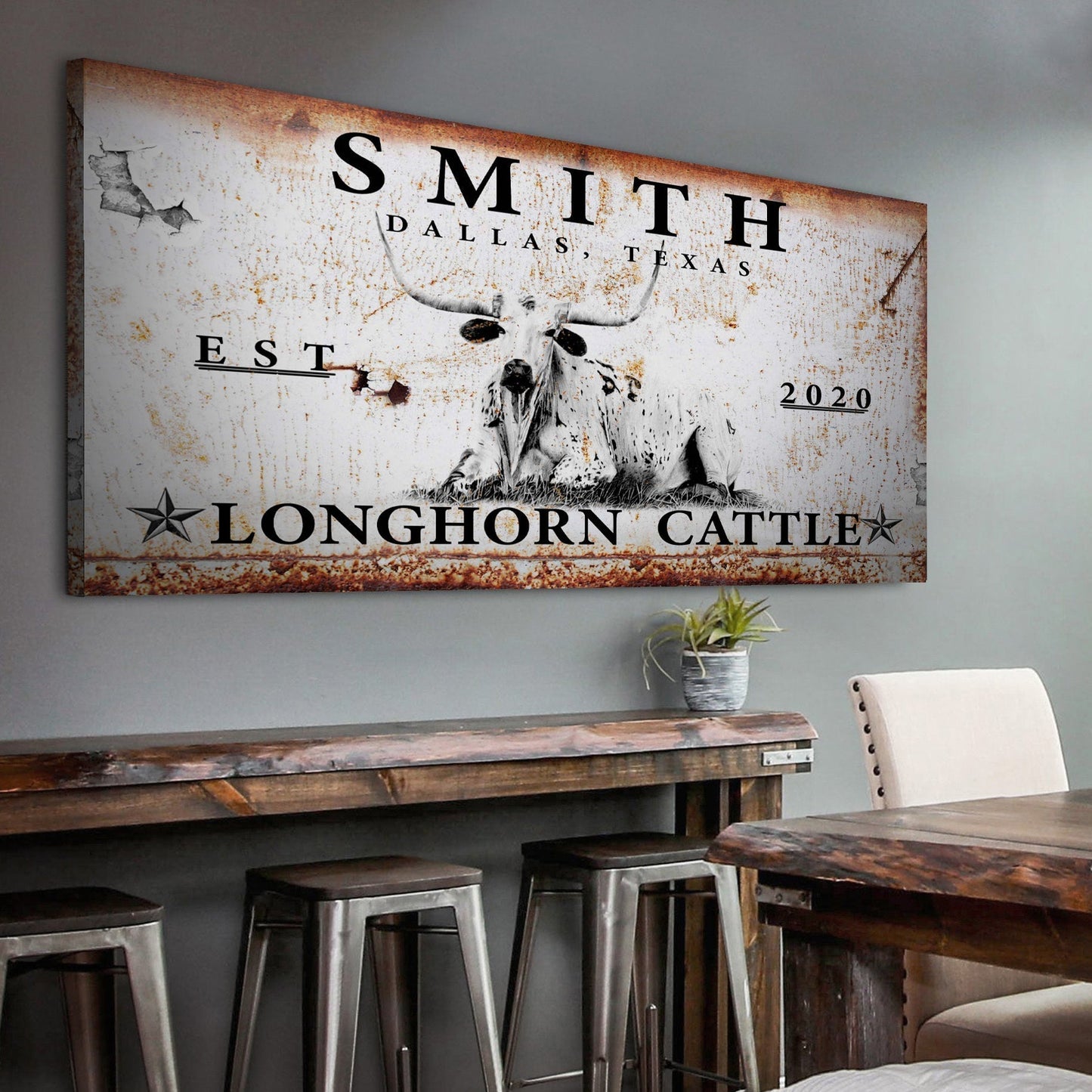 Longhorn Rustic Cattle Sign (Free Shipping)