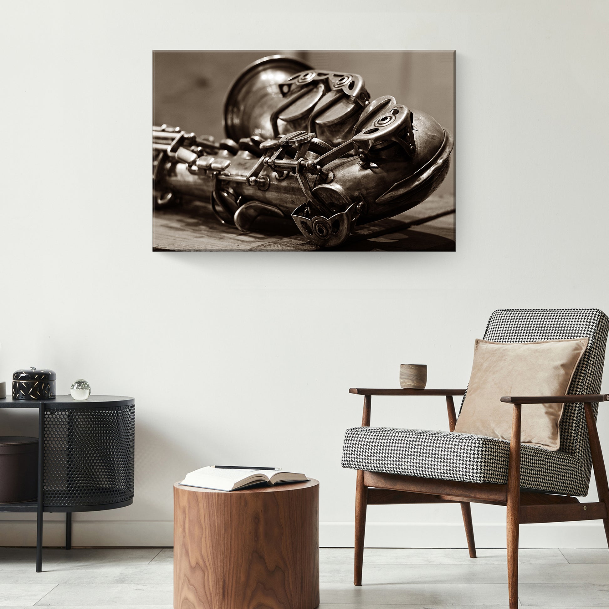 Saxophone Sepia Canvas Wall Art Style 2 - Image by Tailored Canvases