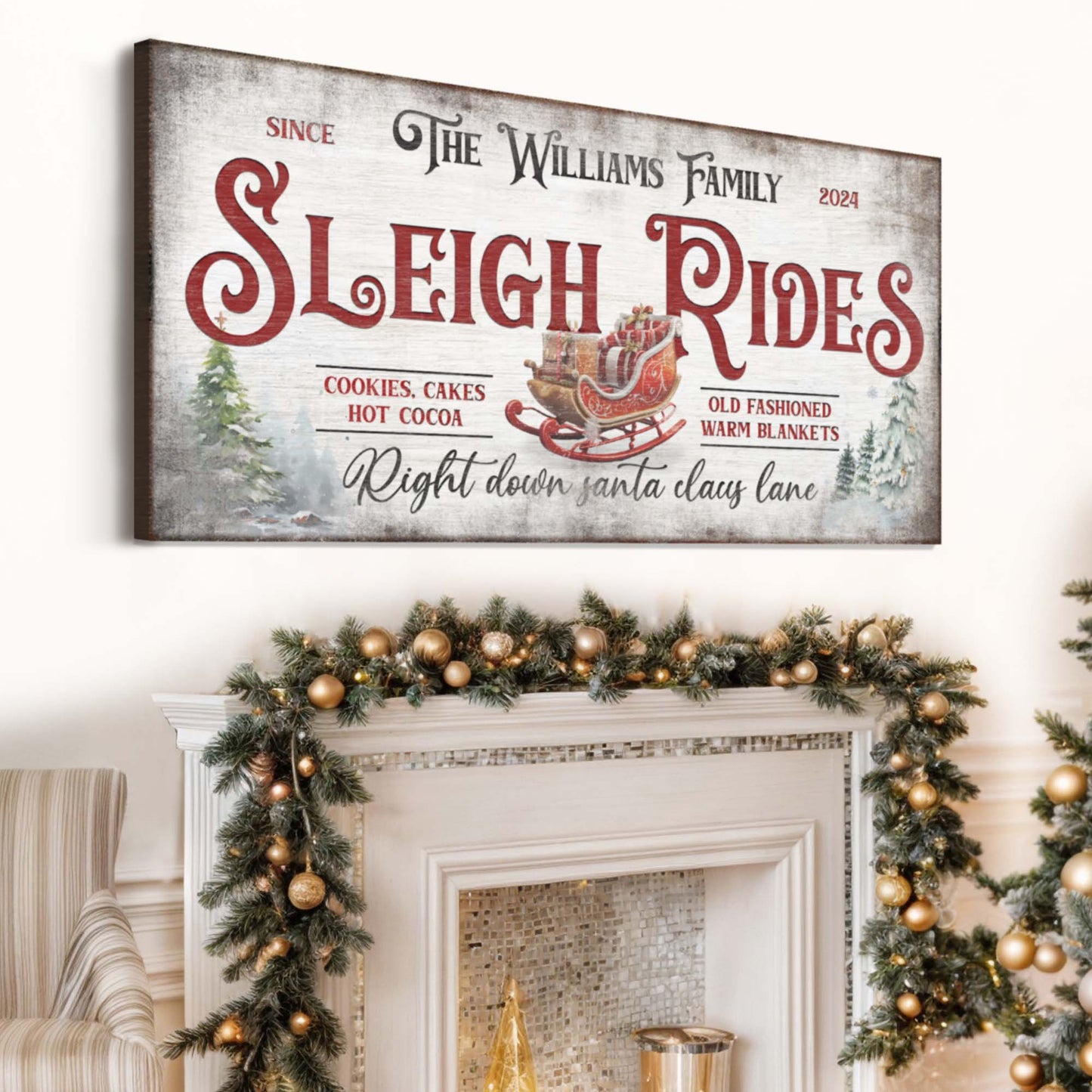 Family Sleigh Rides Christmas Sign II