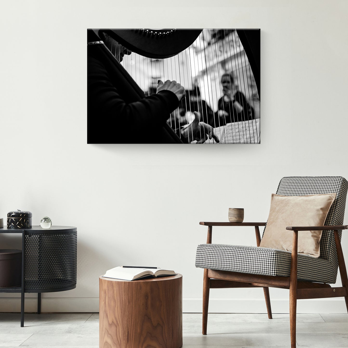 Harp Monochrome Canvas Wall Art Style  2 - Image by Tailored Canvases