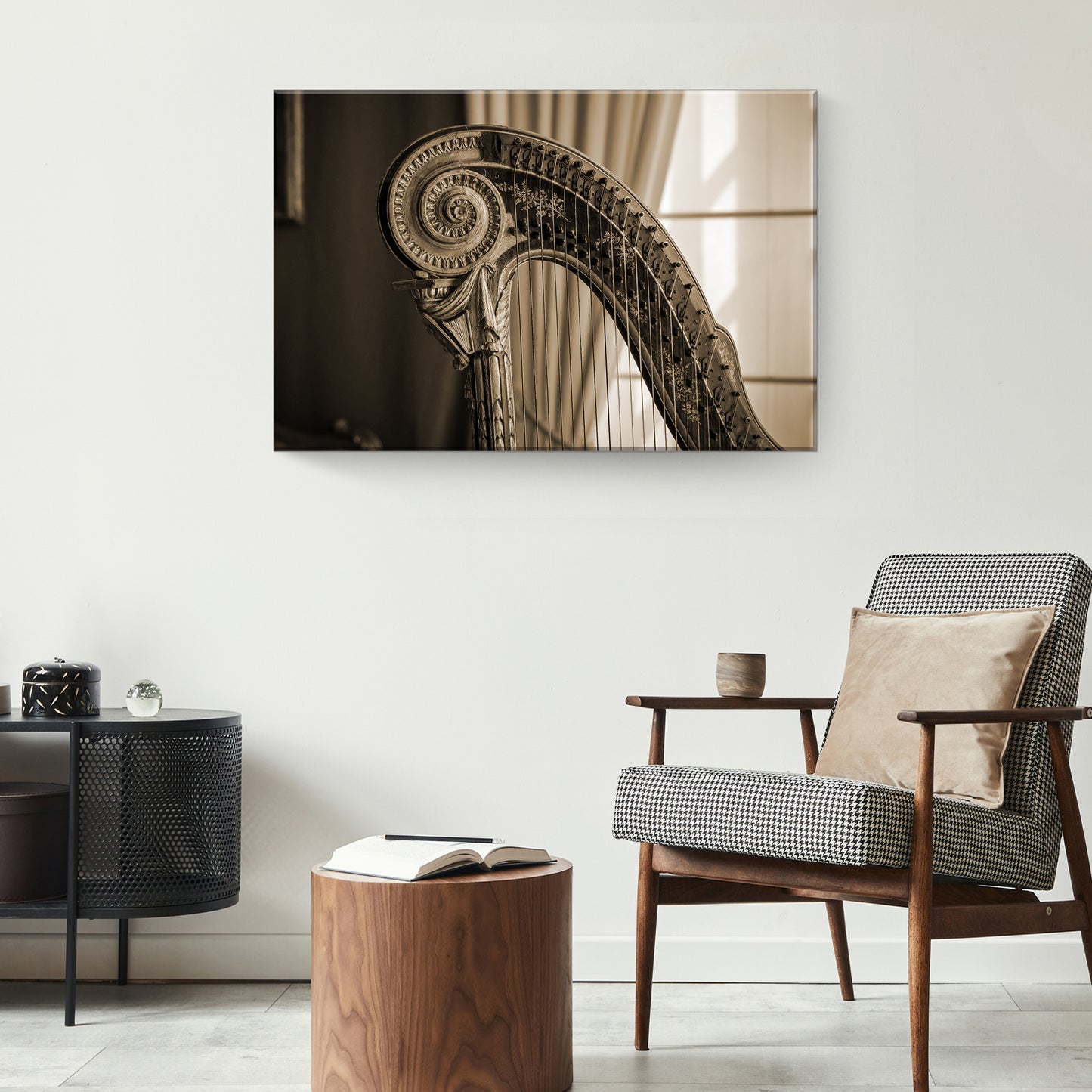 Harp Sepia Canvas Wall Art Style 1 - Image by Tailored Canvases