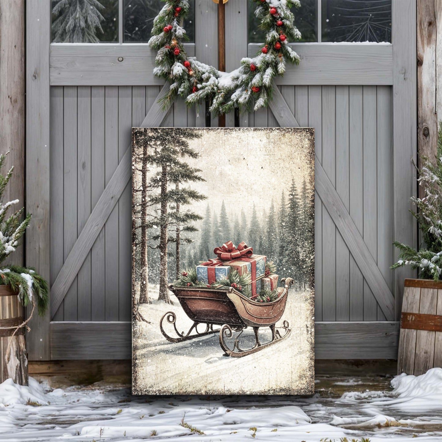 Vintage Christmas Sleigh Sled Wall Art III