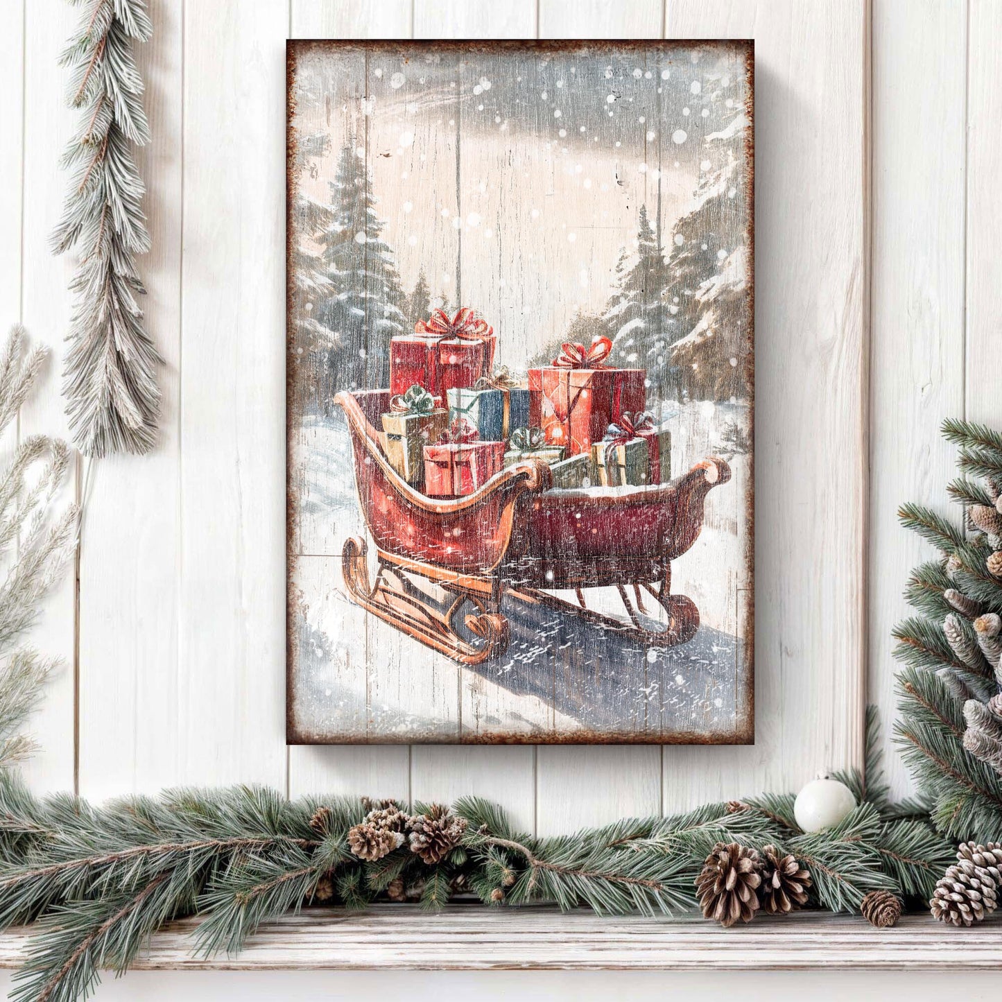 Vintage Christmas Sleigh Sled Wall Art V