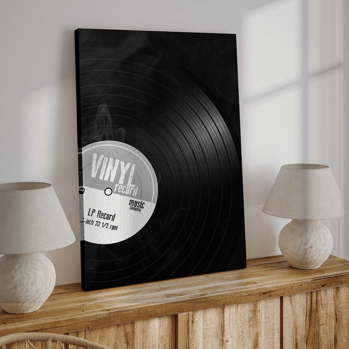 Music Equipment Vinyl Records Monochrome Canvas Wall Art Style 2 - Image by Tailored Canvases