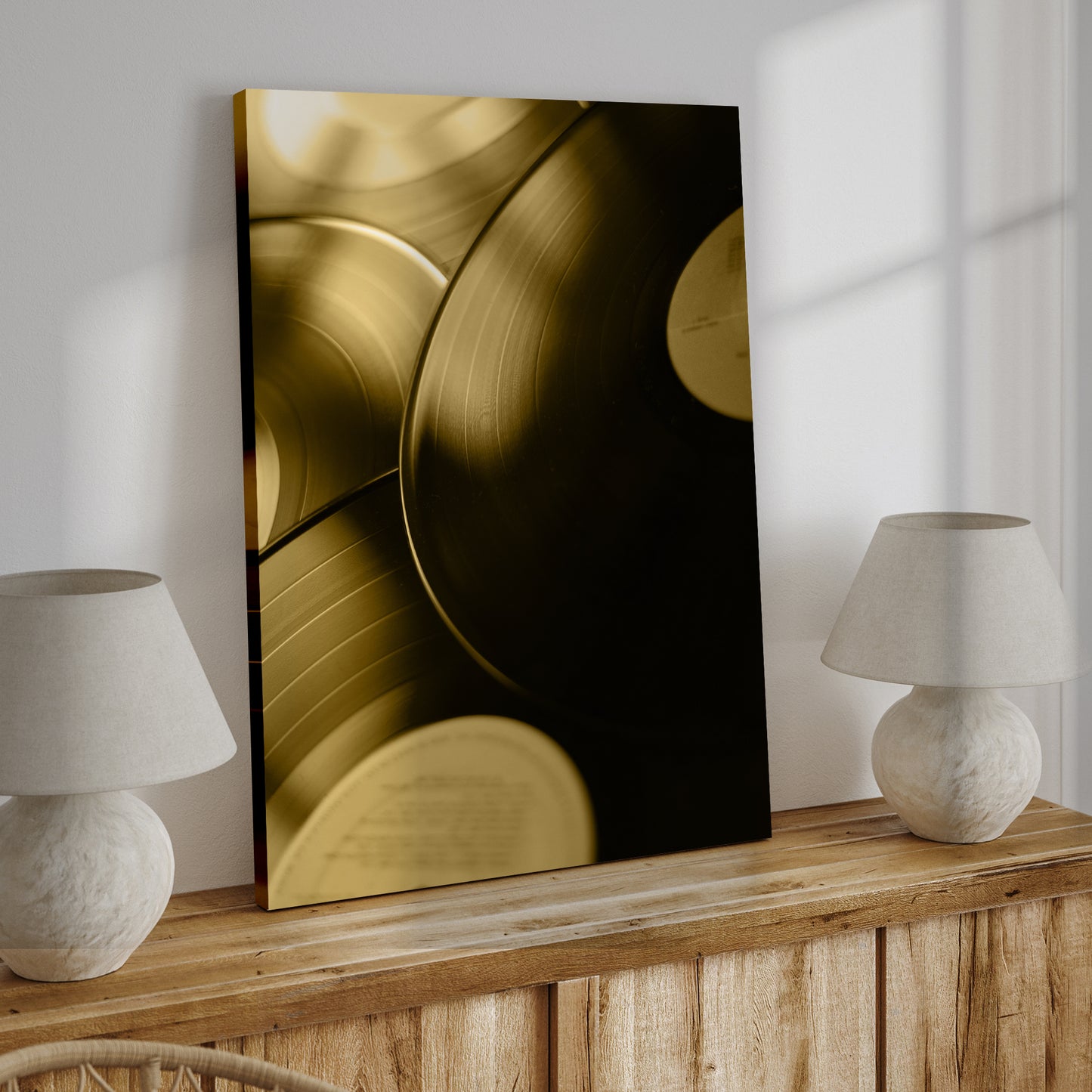 Music Equipment Vinyl Records Sepia Canvas Wall Art Style 2 - Image by Tailored Canvases