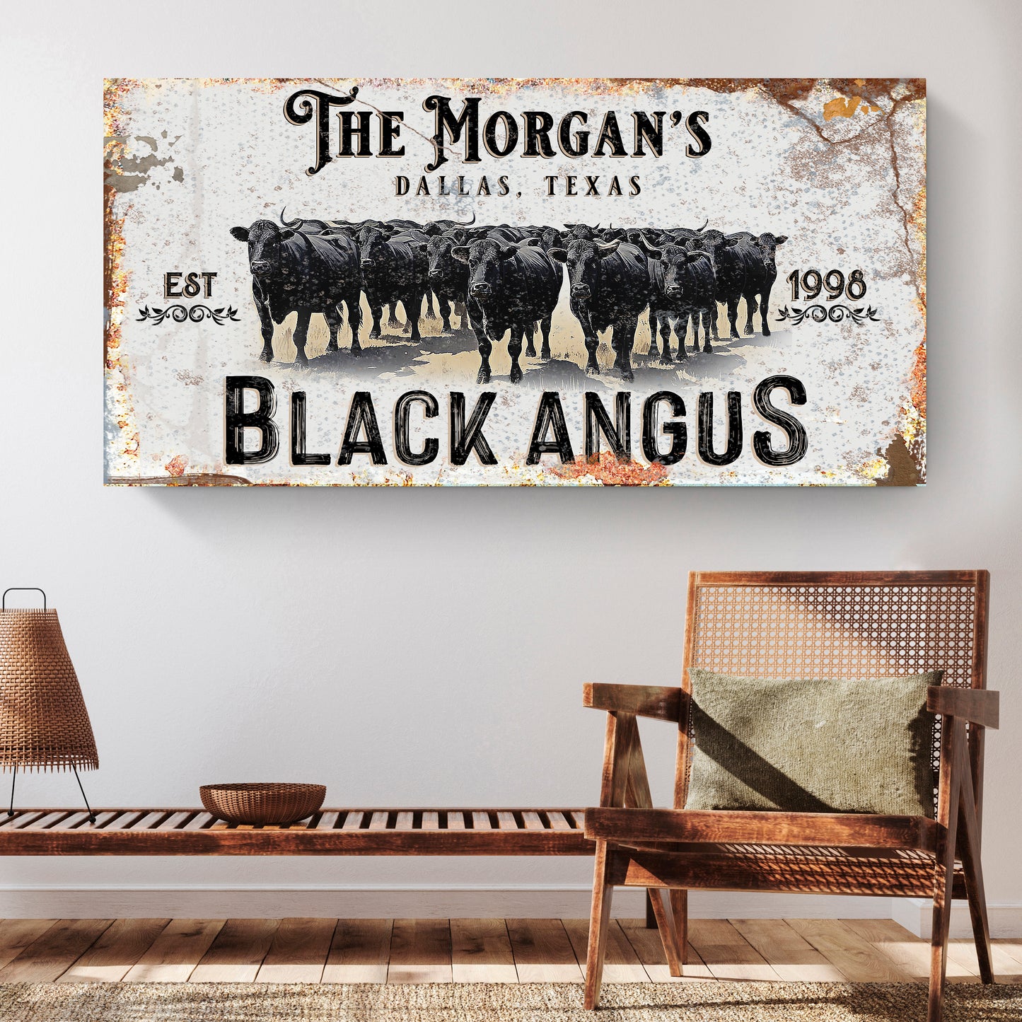 Personalized Black Angus Cattle Sign II - Image by Tailored Canvases