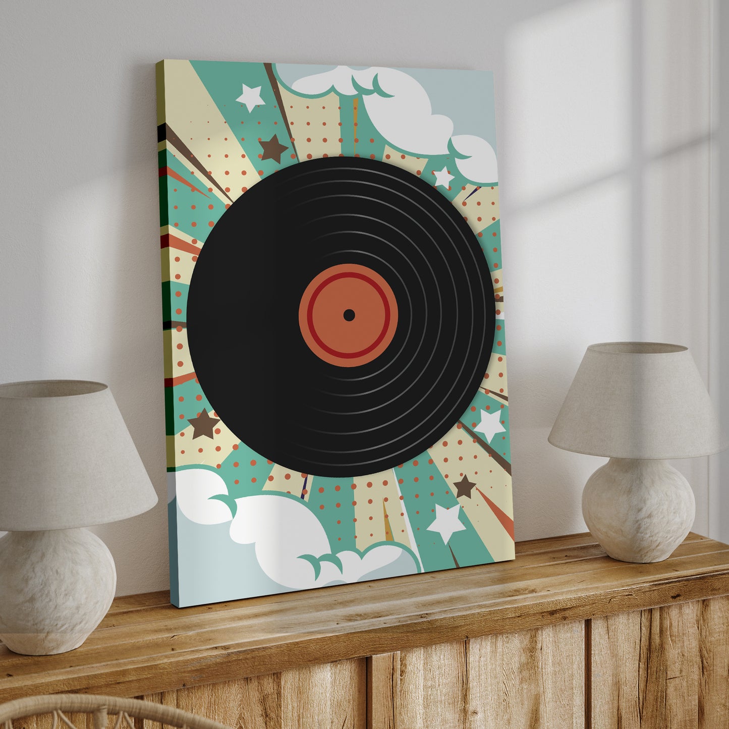 Music Equipment Vinyl Records Retro Canvas Wall Art Style 2 - Image by Tailored Canvases