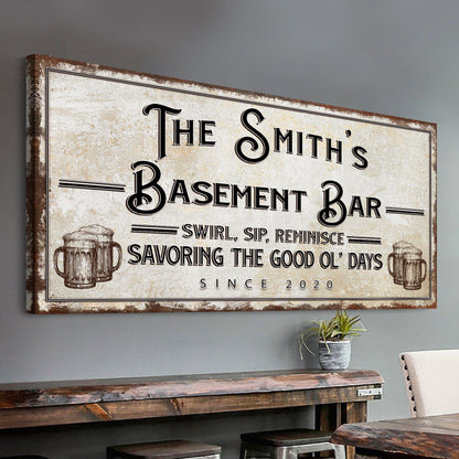 Swirl, Sip, Reminisce Basement Bar Sign  - Image by Tailored Canvases