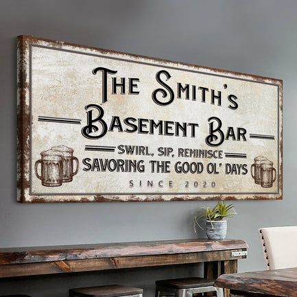 Swirl, Sip, Reminisce Basement Bar Sign  - Image by Tailored Canvases