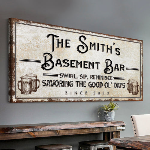 Swirl, Sip, Reminisce Basement Bar Sign  - Image by Tailored Canvases