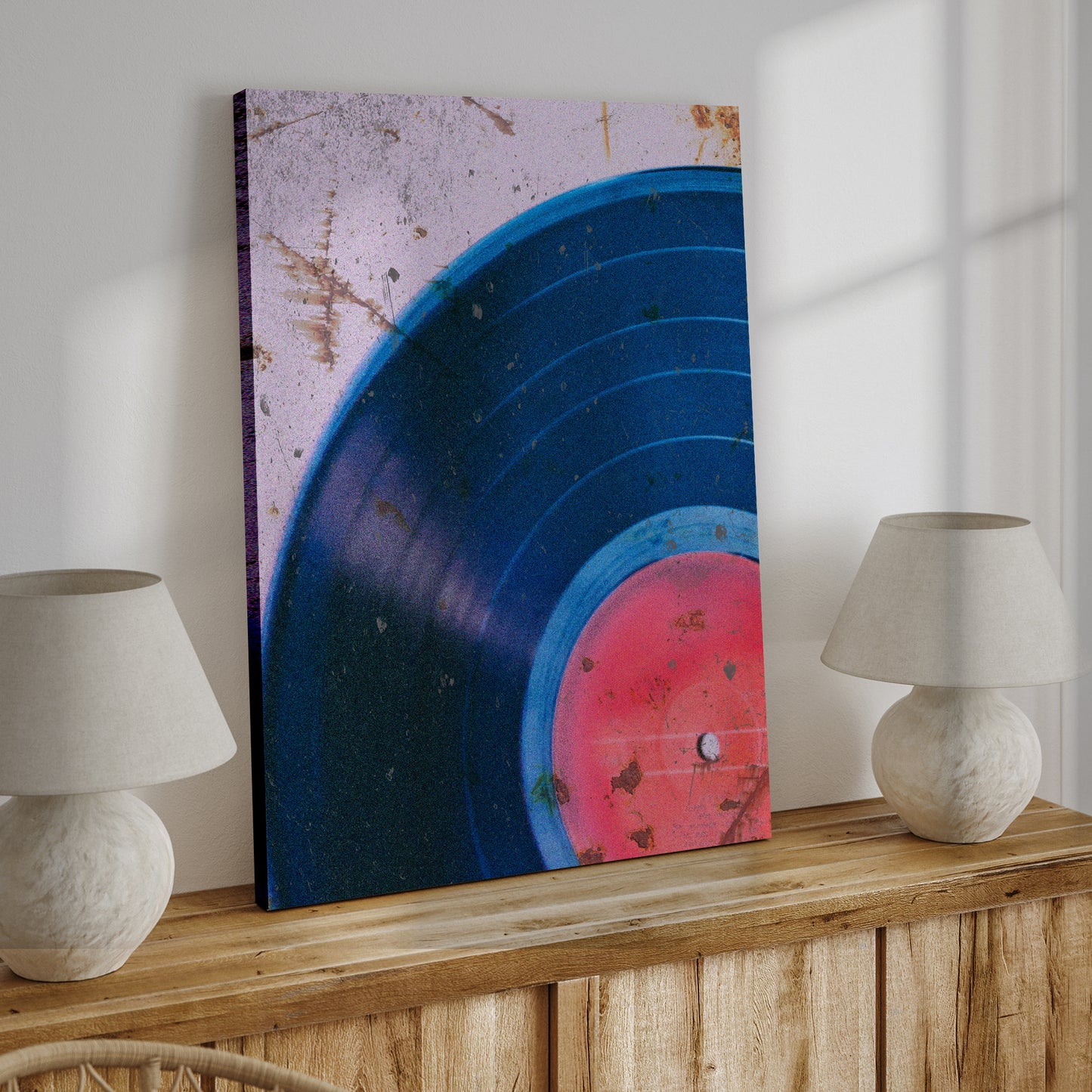 Music Equipment Vinyl Records Grunge Canvas Wall Art Style 2 - Image by Tailored Canvases