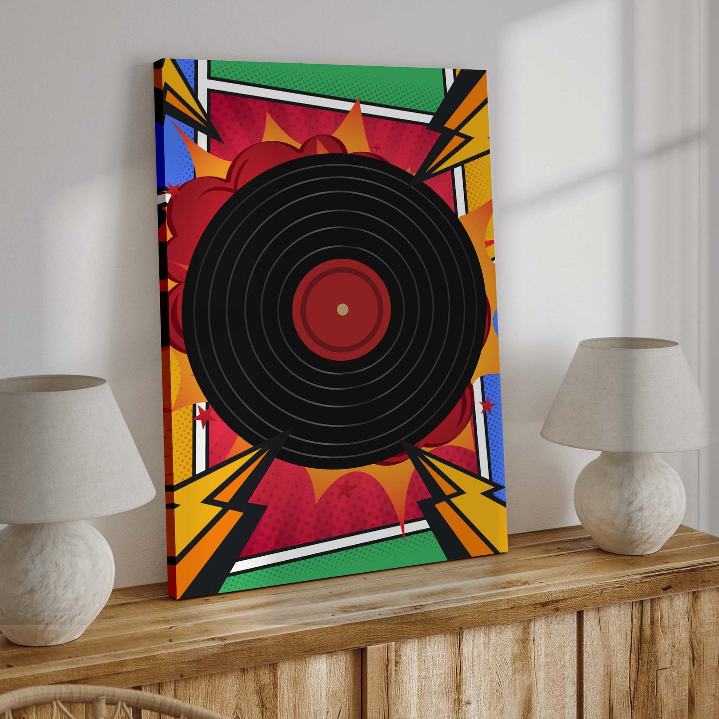 Music Equipment Vinyl Records Pop Art Canvas Wall Art Style 2 - Image by Tailored Canvases