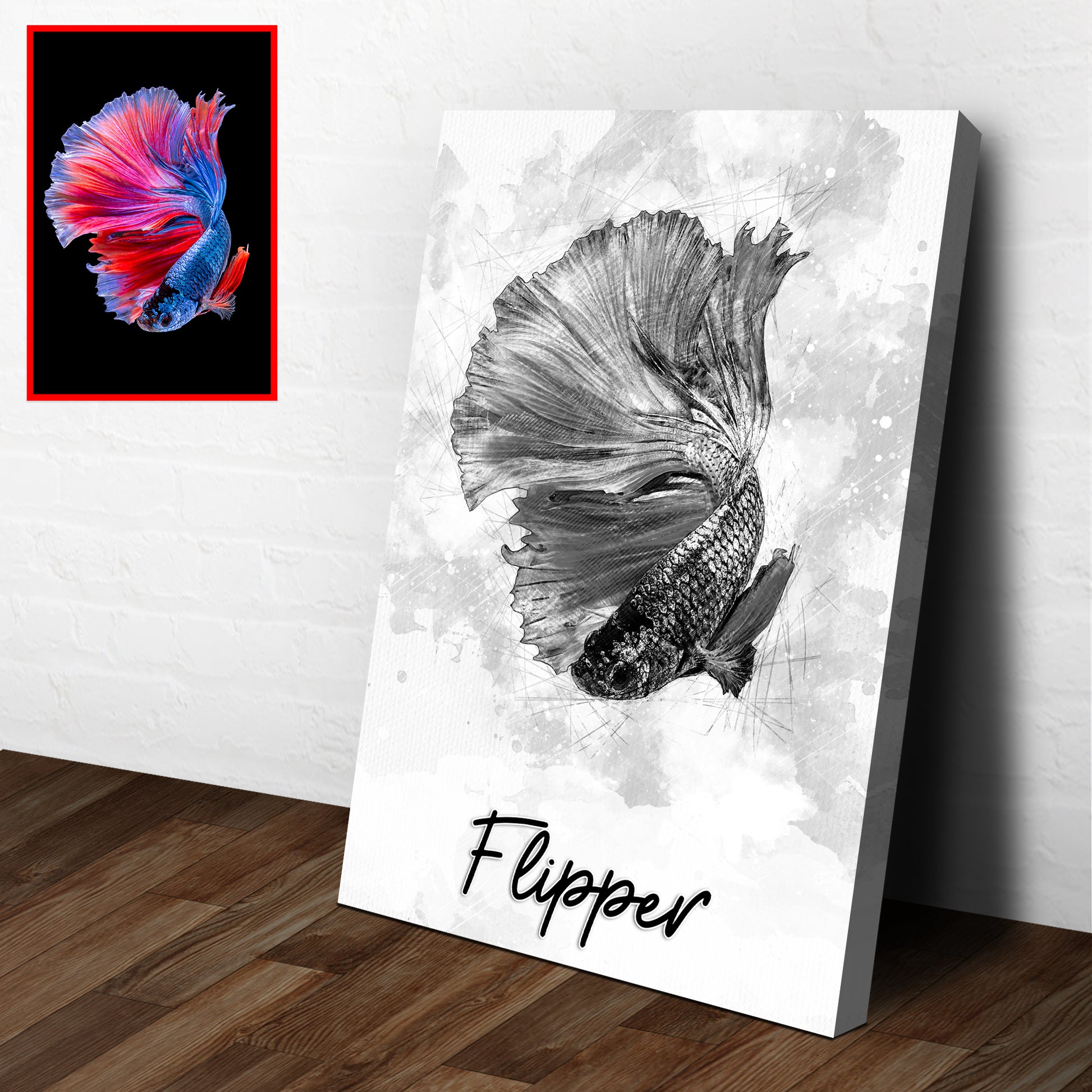 Fish Pencil Sketch Sign Style 2 - Image by Tailored Canvases