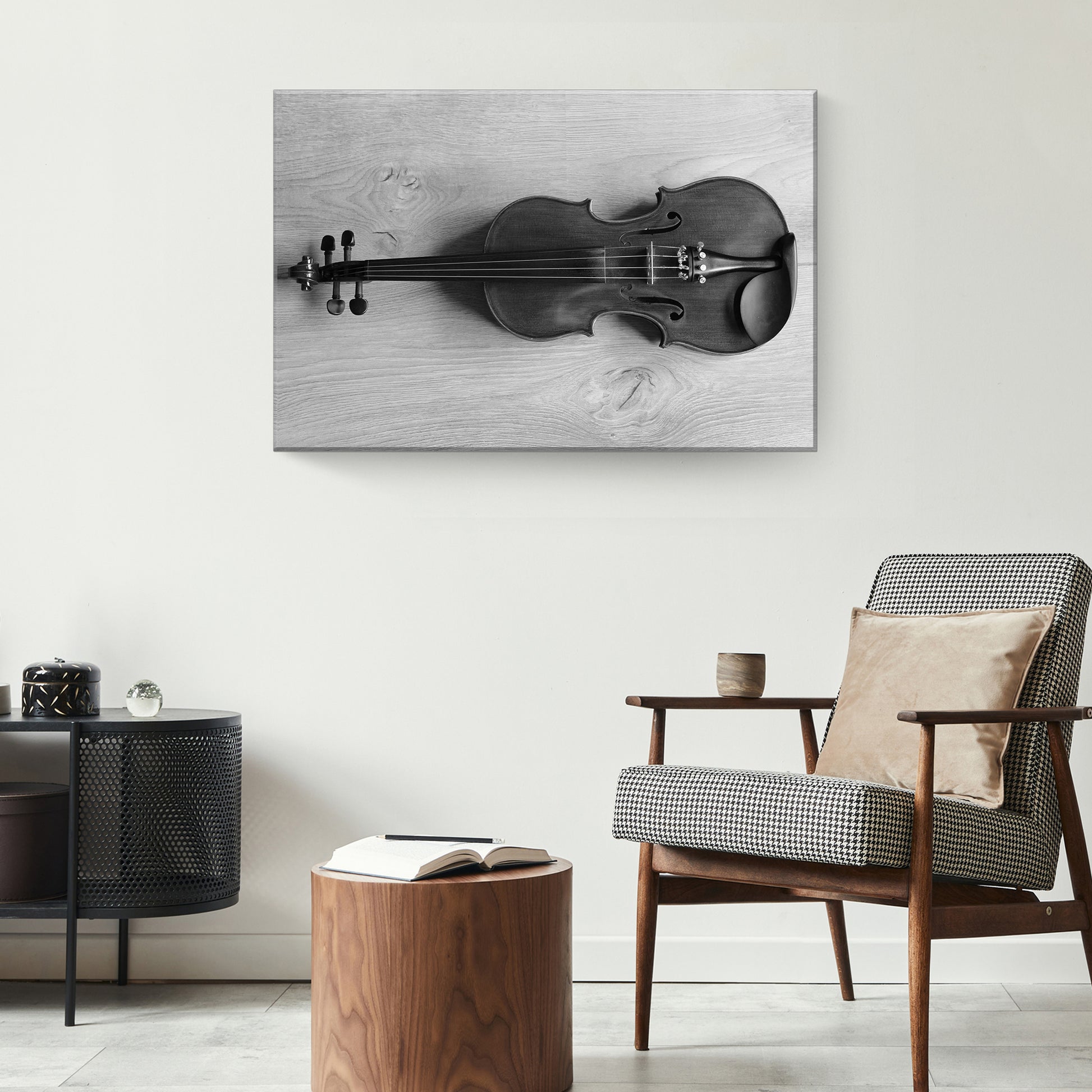 Violin Monochrome Canvas Wall Art Style 2 - Image by Tailored Canvases