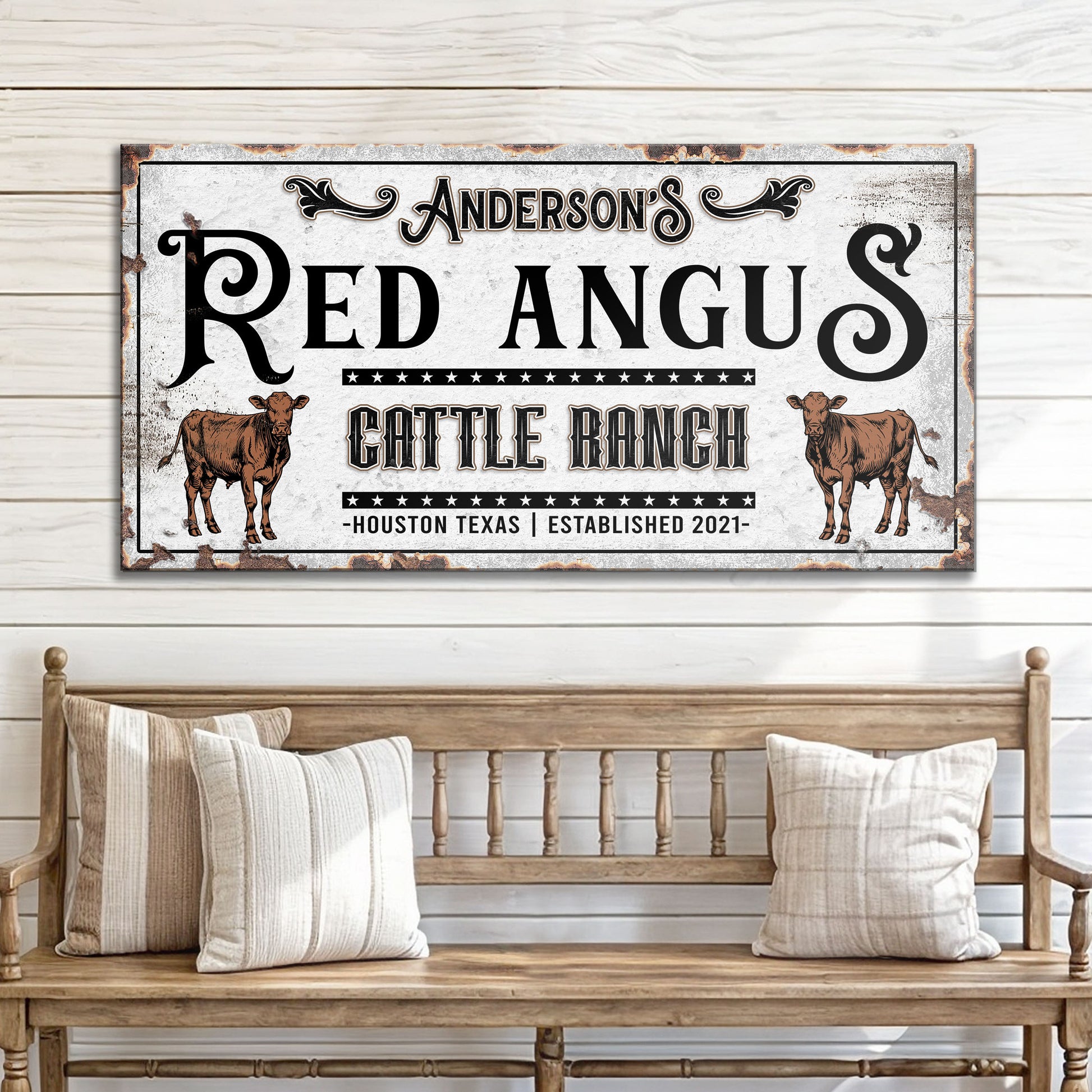 Personalized Red Angus Cattle Sign Style 1 - Image by Tailored Canvases