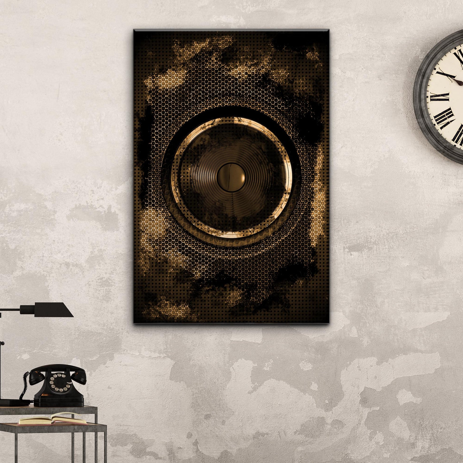 Music Equipment Speakers Grunge Canvas Wall Art Style 1 - Image by Tailored Canvases