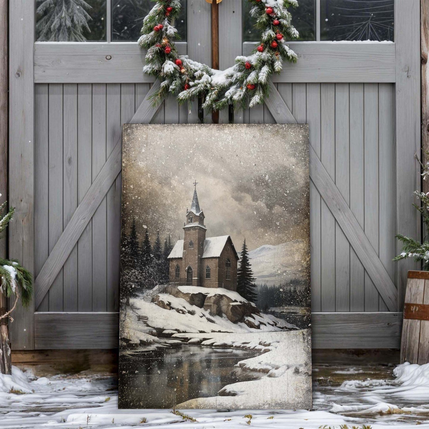 Vintage Church Christmas Wall Art II