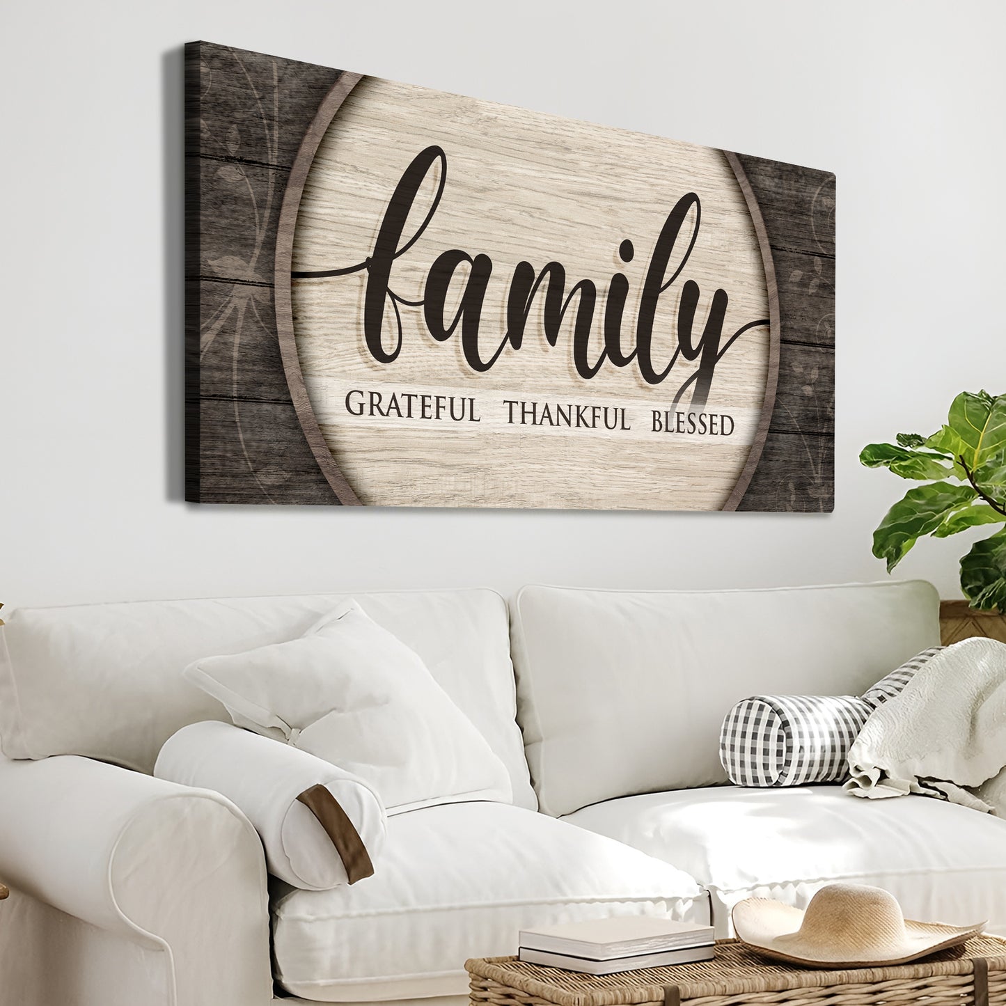 Grateful Thankful Blessed Family Sign - Image by Tailored Canvases