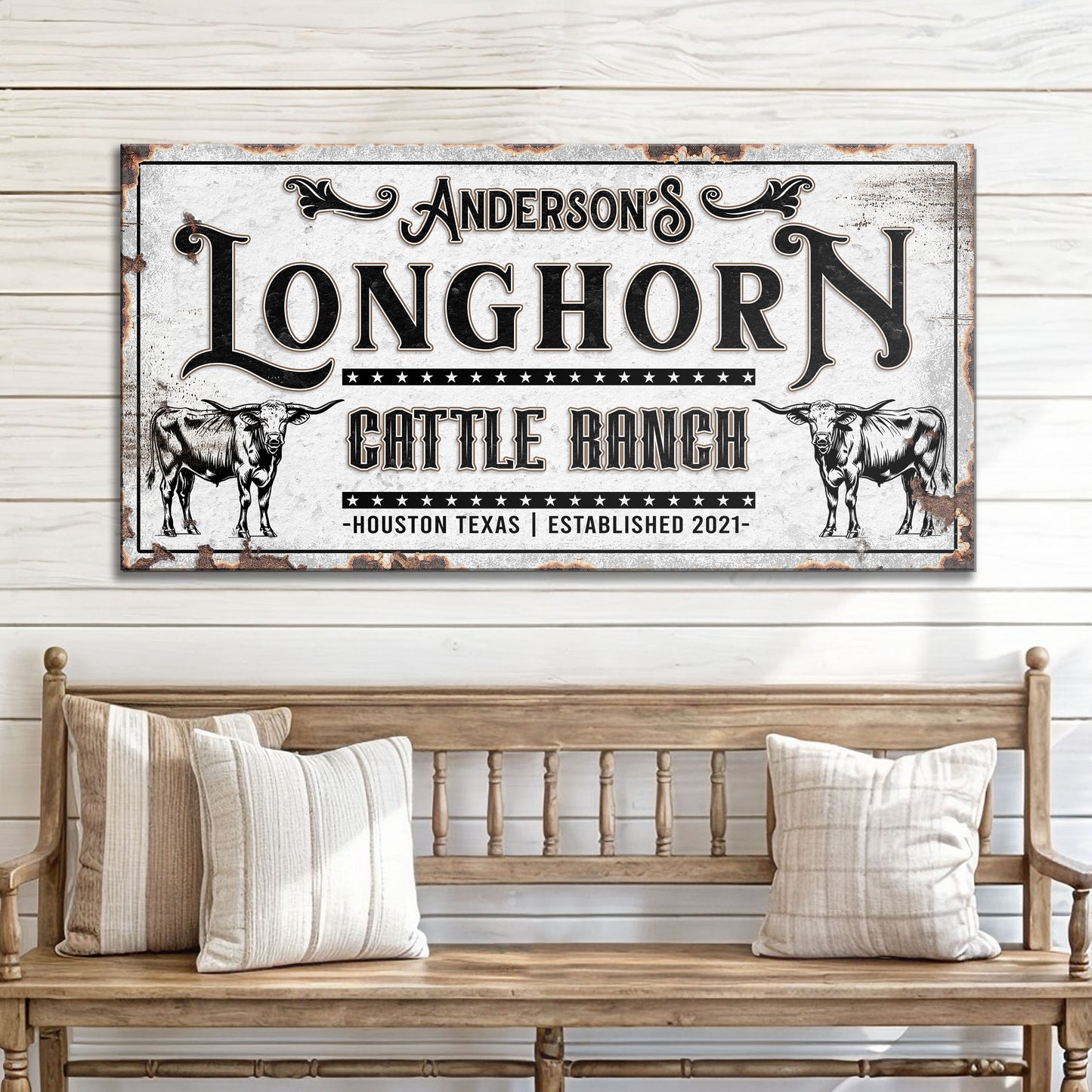 Personalized Long Horn Cattle Sign - Image by Tailored Canvases