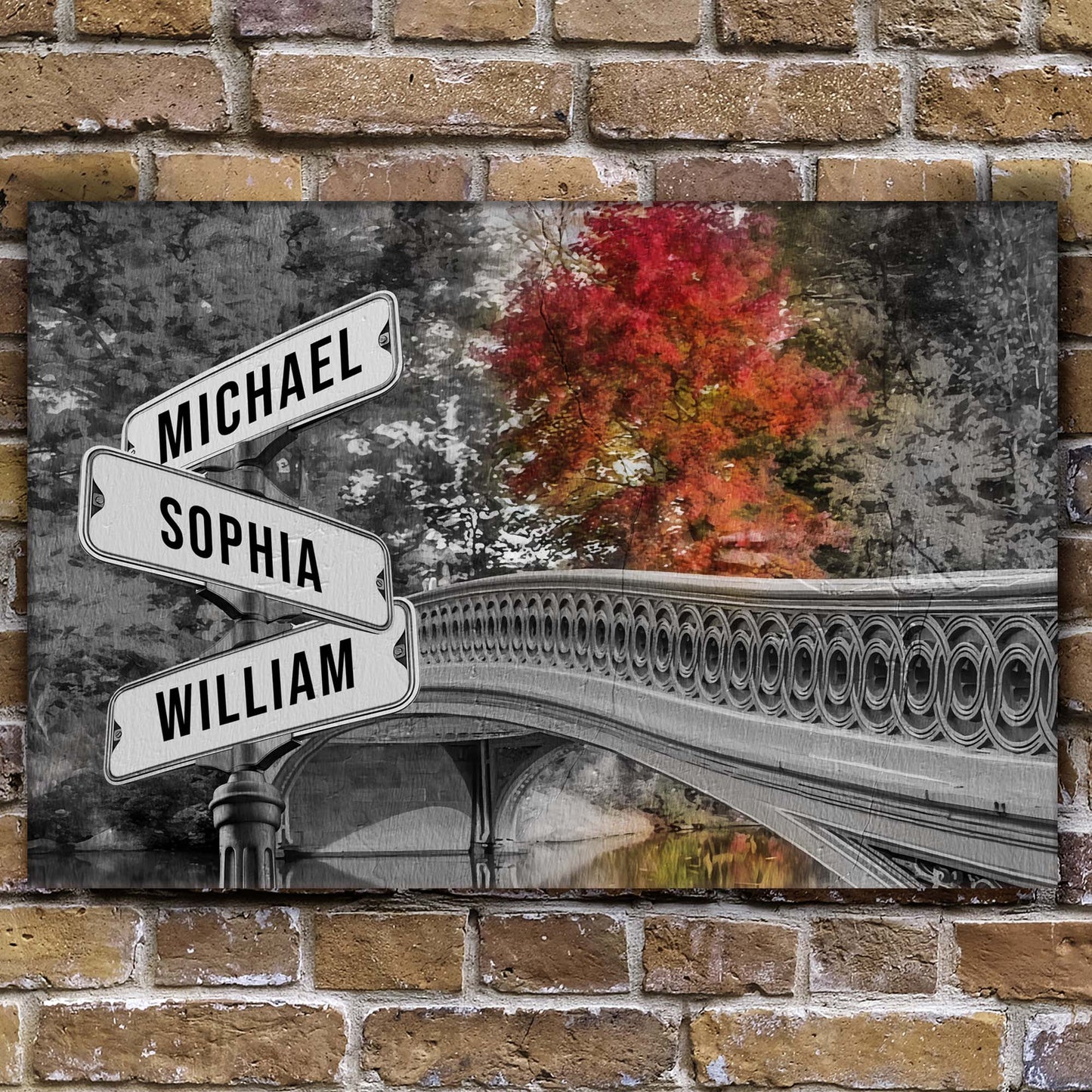 Autumn Bridge Family Names Sign