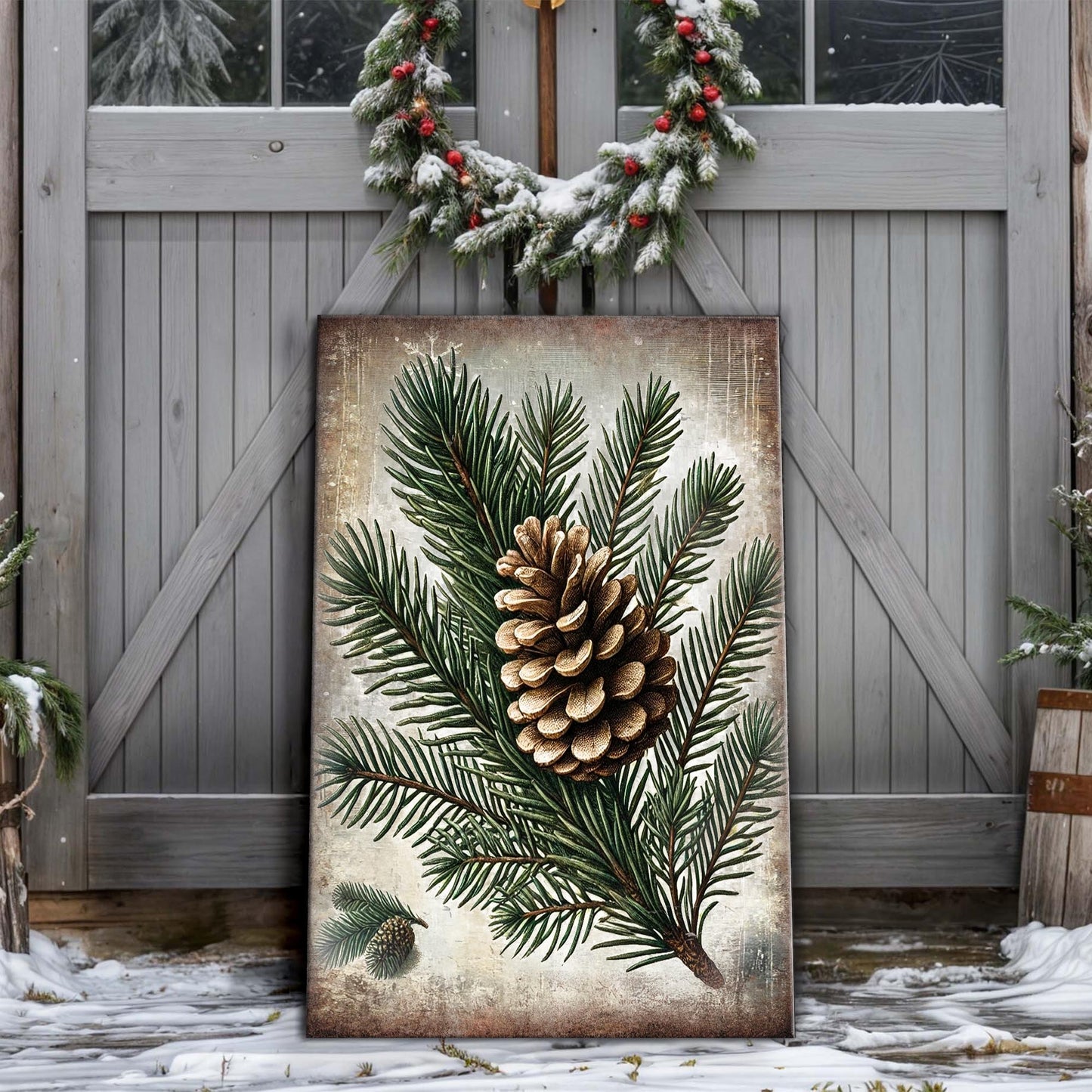 Vintage Winter Pine Cone Christmas Wall Art