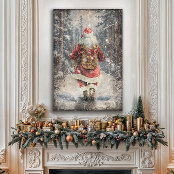 Vintage Santa Claus in Winter Forest Christmas Wall Art II